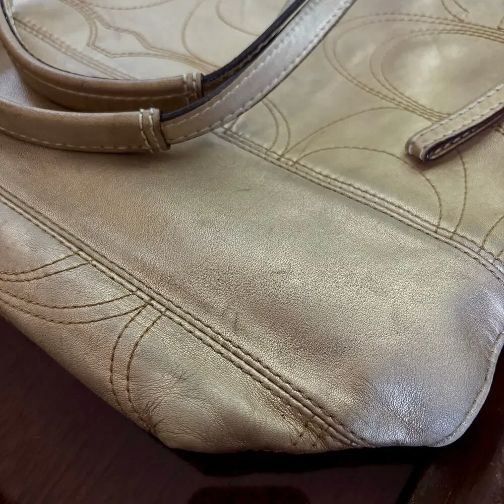 Coach F18877 Gold Metallic Signature Stitch Leather Tote 2011